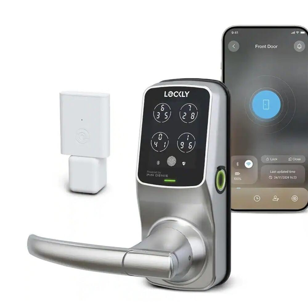 Lockly Smart WiFi Lever Latch 3D Fingerprint, Keypad Mobile App Brushed Nickel
